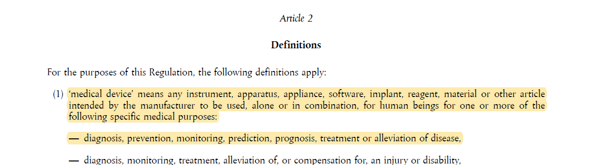 EU Regulation 2017/745 on Medical Devices, Chapter 1, Article 2